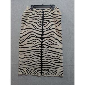 Joan Vass Pencil Skirt Women Size 1 Cotton Knit Zebra Print USA Made Black White
